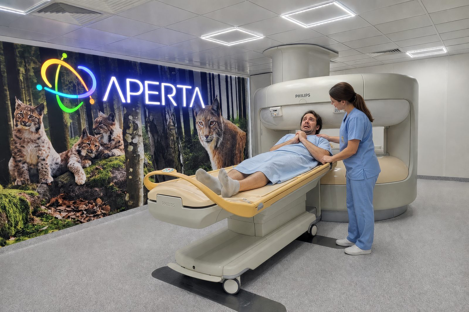Pacjent z klaustrofobią spokojnie leży w otwartym aparacie rezonansu magnetycznego APERTA Rzeszów